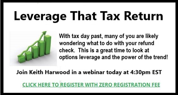 Want to leverage your tax return? Options offer a way to tap into the power of a trend going on right now, Catch Keith Harwood this afternoon and see how you can get in on it. Click here. 